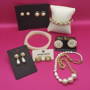 8-Piece Elegant Pearl & Goldtone Jewelry Bundle NWT/Vintage Necklace Earrings Br